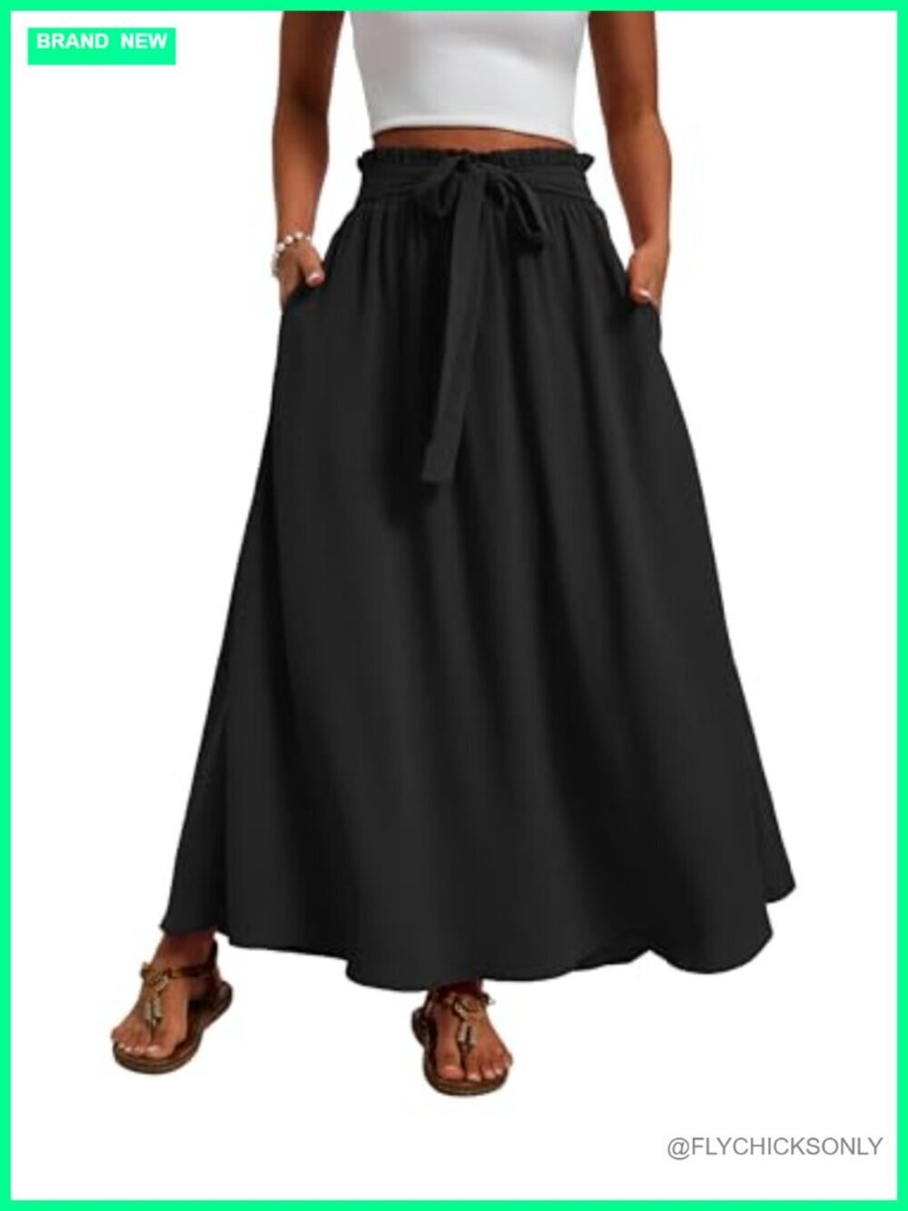 High Waisted Flowy A-Line Maxi Skirt with Tie Waist